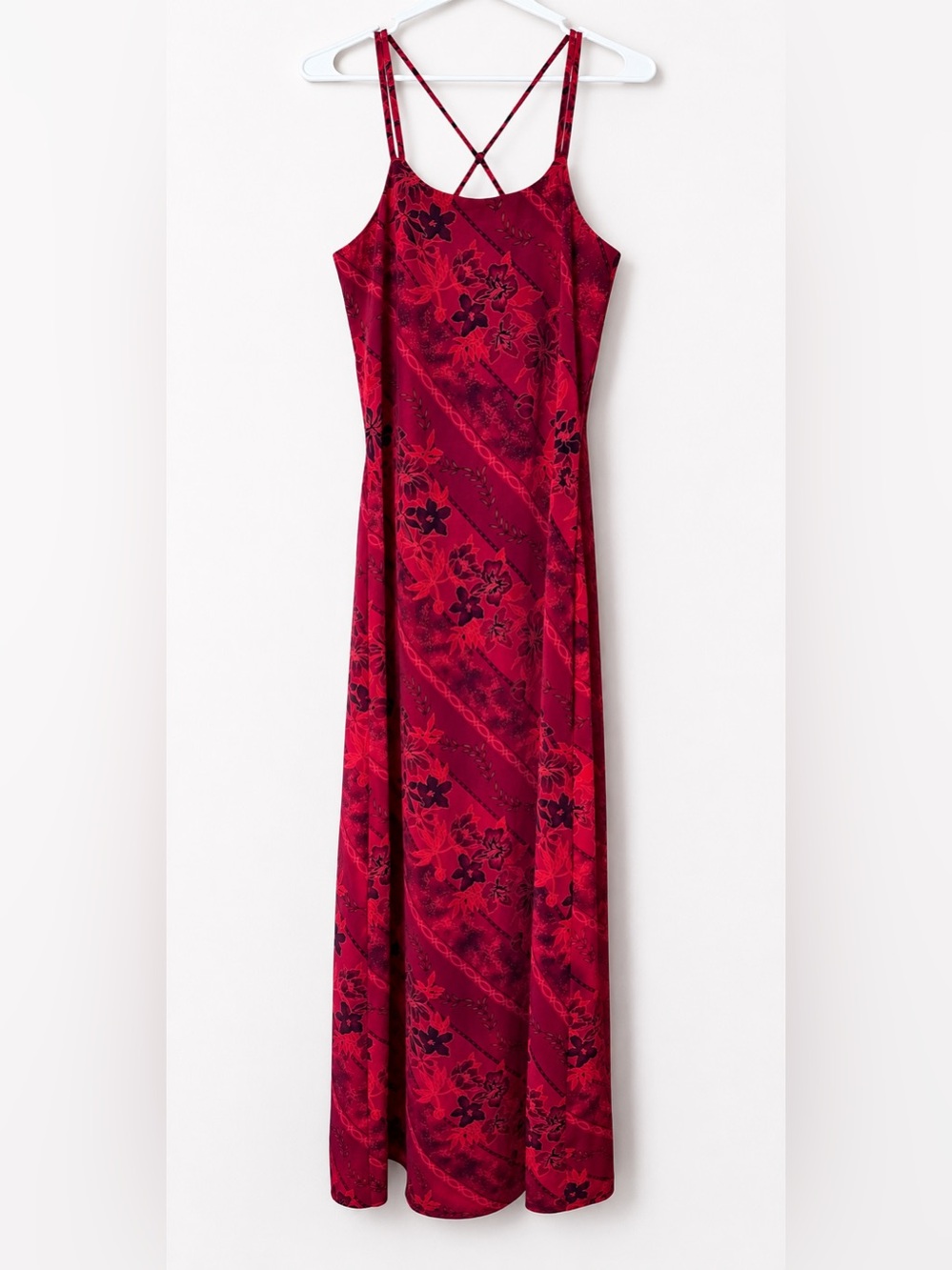 Vintage Y2K Red Floral Maxi Dress Spaghetti Strap Womenโs size 6 (size M)